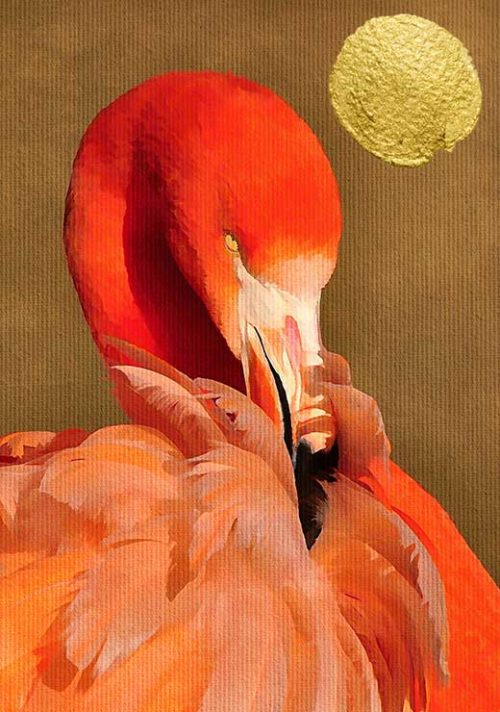 Flamingo With Golden Sun - Kubistika Flamingo With Golden Sun - Kubistika